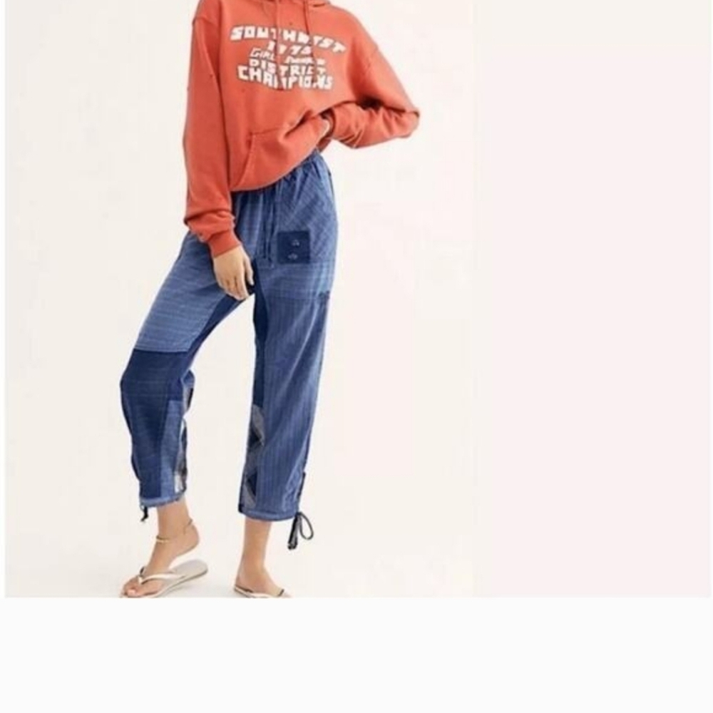 Free People Honey Bee Mixed Media Denim Capri Pants S